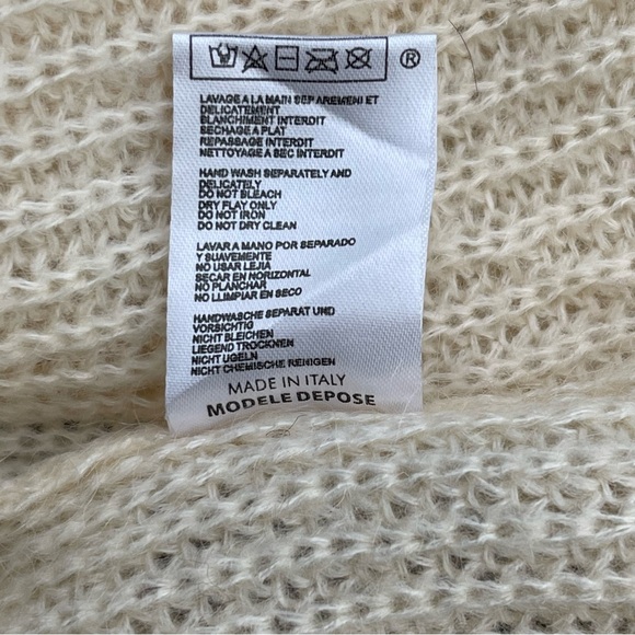 Maje Cream Mohair/Wool Blend Crewneck Hi-Lo Split Hem Sweater (S) - Picture 12 of 12